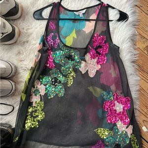 Floral Sequin Sheer Tank Top